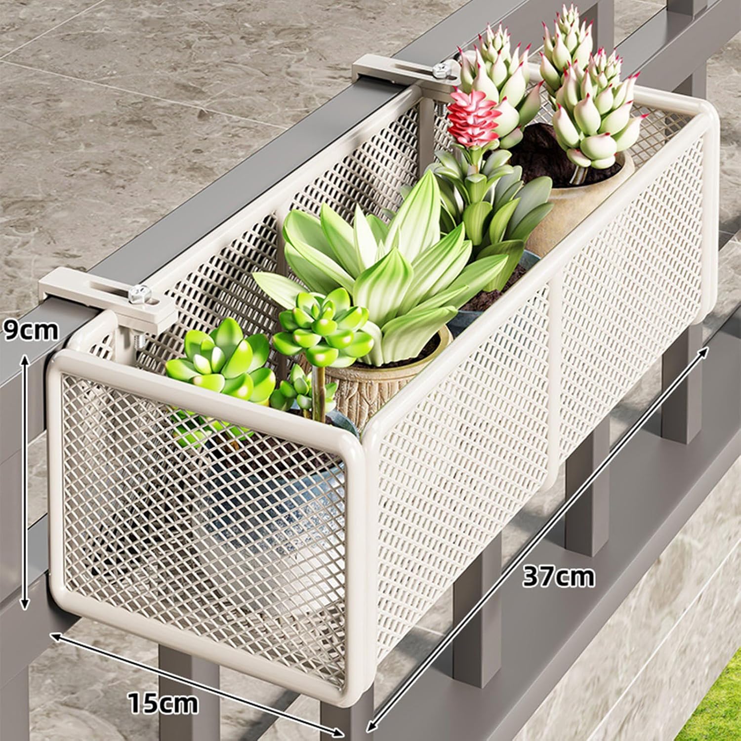 Sturdy Iron Wall Mounted Flower Stand for Balcony Railings Perfect for Small Areas and Vertical Gardening 37X15X9cm Wrought Iron Plant Stand