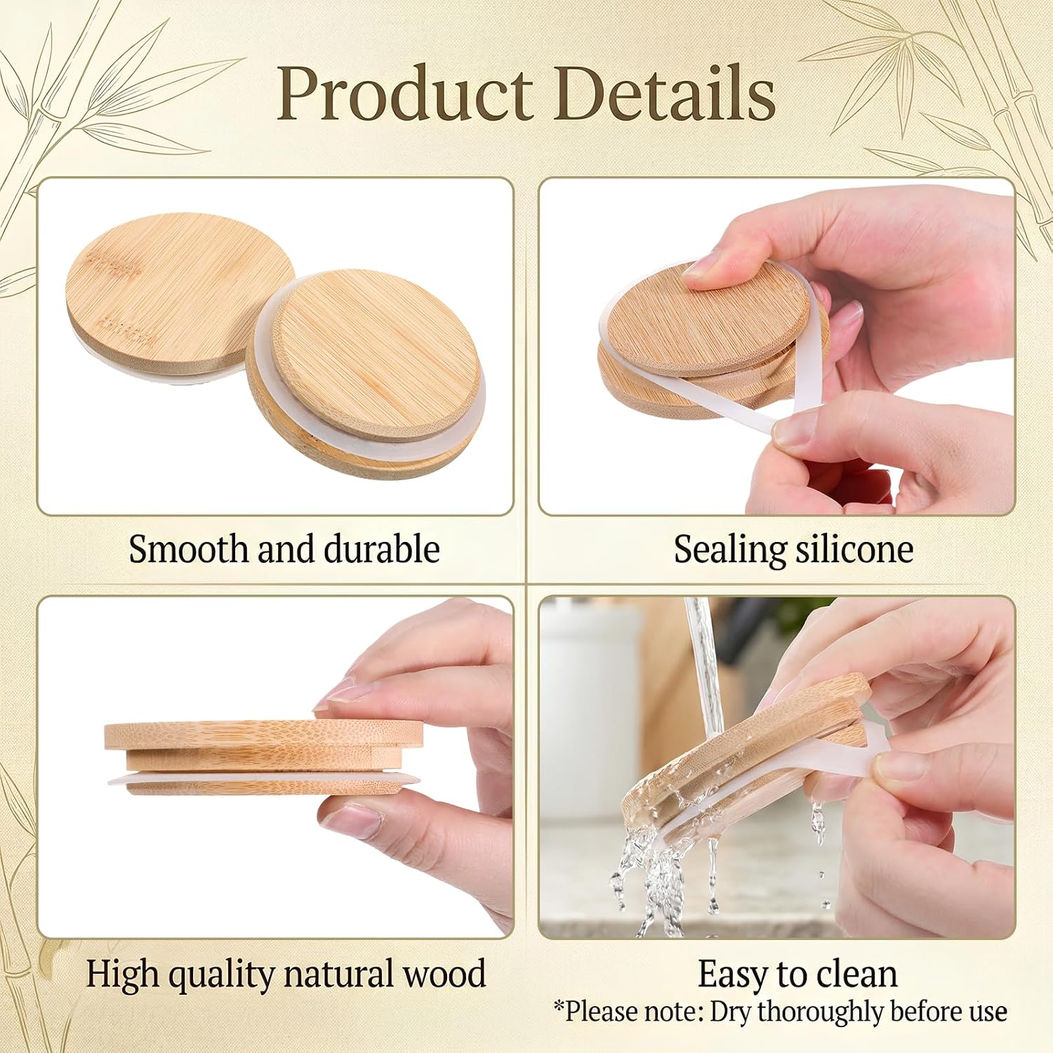 40 Pcs Bamboo Mason Jar Lids, Reusable Natura Wooden Storage Canning Lids with Silicone Ring, 20pcs Regular Mouth 20pcs Wide Mouth Home Kitchen Container Covers Food Grade Fit and Airtight