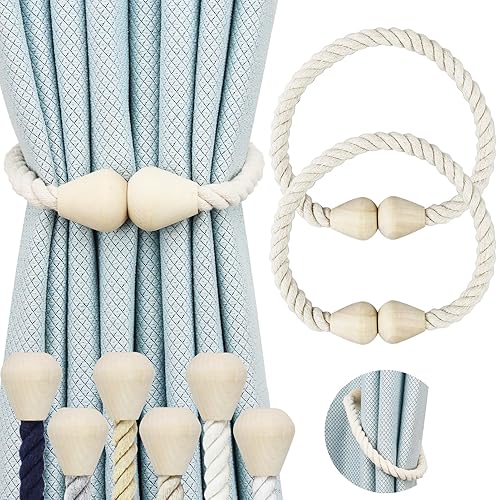 Paquete de 2 alzapaños magnéticos para cortinas, de algodón, bohemios, para decoración de cortinas al aire libre, color beige