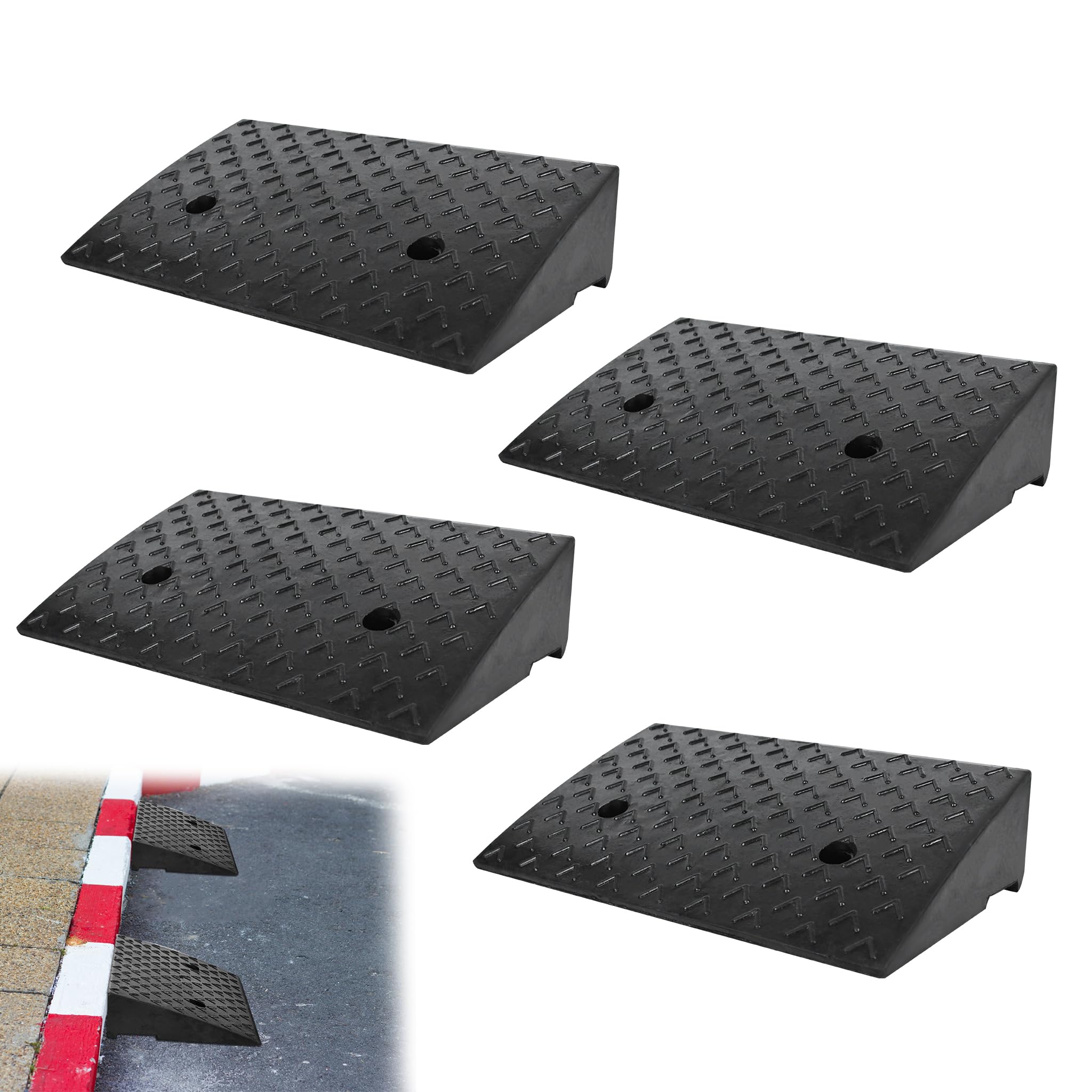 YRHome 4-częściowa gumowa rampa dla wózków inwalidzkich, wysokość 10,5 cm, przenośna, gumowa rampa najazdowa, z tworzywa sztucznego, rampa progowa do chodzików, wózków inwalidzkich, motocykli,