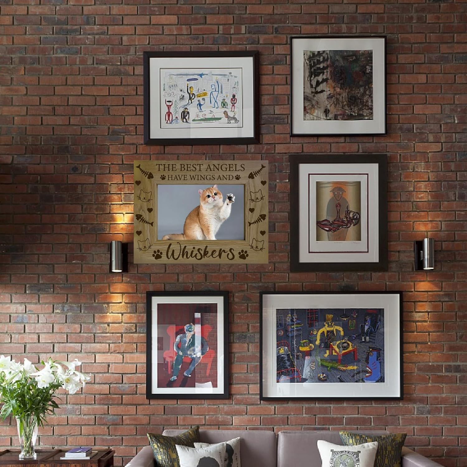 CREATCABIN The Best Angels Have Wings and Whiskers Picture Frame Wooden Photo Frames Pet Cat Fish Bones Solid Wood Horizontal Standing Wall Mountable High Definition PVC for Home Desk Decor 6x8 inch