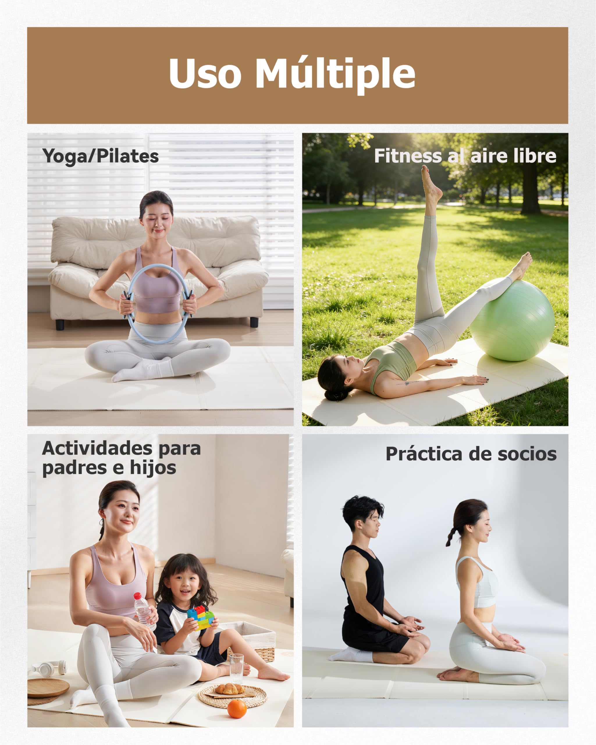 Esterilla de yoga plegable, antideslizante, portátil, esterilla de fitness 200 x 130 x 5 mm, esterilla de gimnasia para pilates, camping, deportes, viajes, TPE, plegable, esterilla de ejercicio