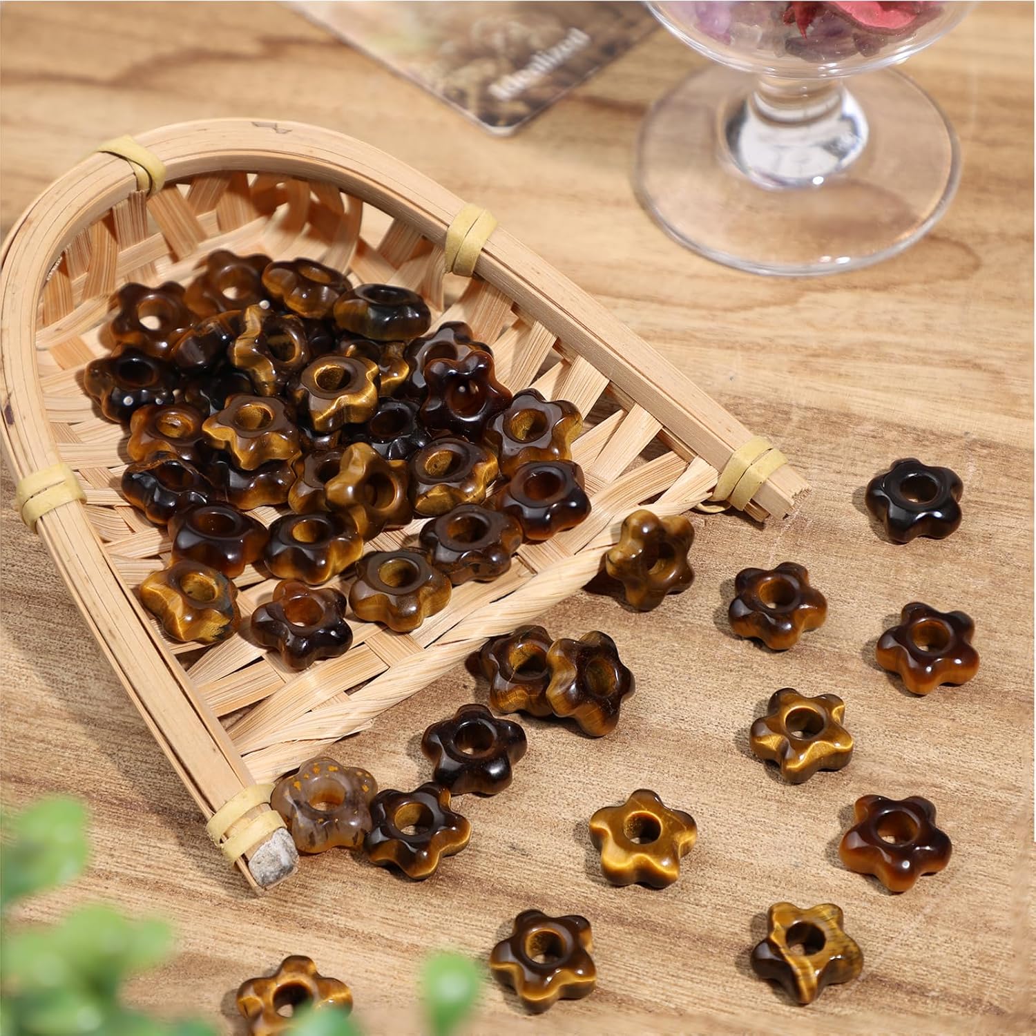 SUNYIK 12pcs 5mm Hollow Flower Large Hole Beads for Jewelry Making, Floral Tiger's Eye Beads Loc Spacers Fits Macrame Bracelet Braids Hair DIY Craft - Image 6