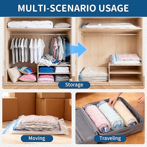 Miniatura 5 de Paquete de 8 bolsas de almacenamiento de sellado al vacío con bomba eléctrica, ahorro de espacio, espacio de compresión, para ropa, edredones,