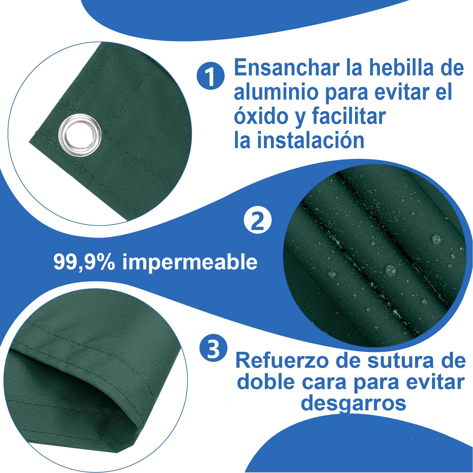 Cool Area Pantalla Privacidad para Balcón 150x300 cm Impermeable Malla de Ocultacion Protección Opaca para Jardín Exterior Terraza,Protección UV,Resistente al Viento,con Ataduras de Cables,Dark Green — view 3