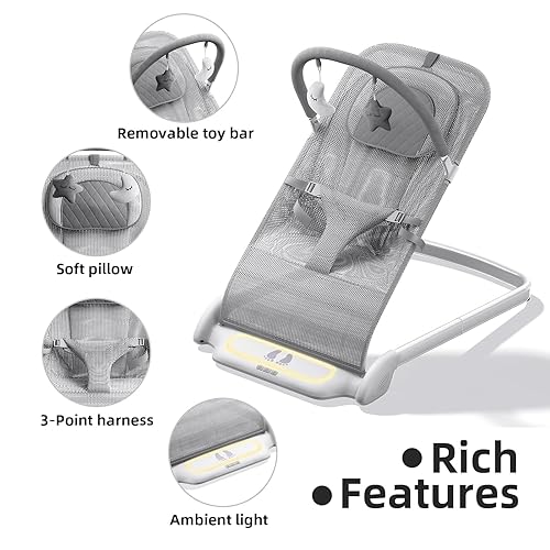 Miniatura 3 de Derson Bouncer para bebé, asiento portátil para bebés de 0 a 6 meses, silla gorila para bebés recién nacidos con 8 música relajante, plegable,