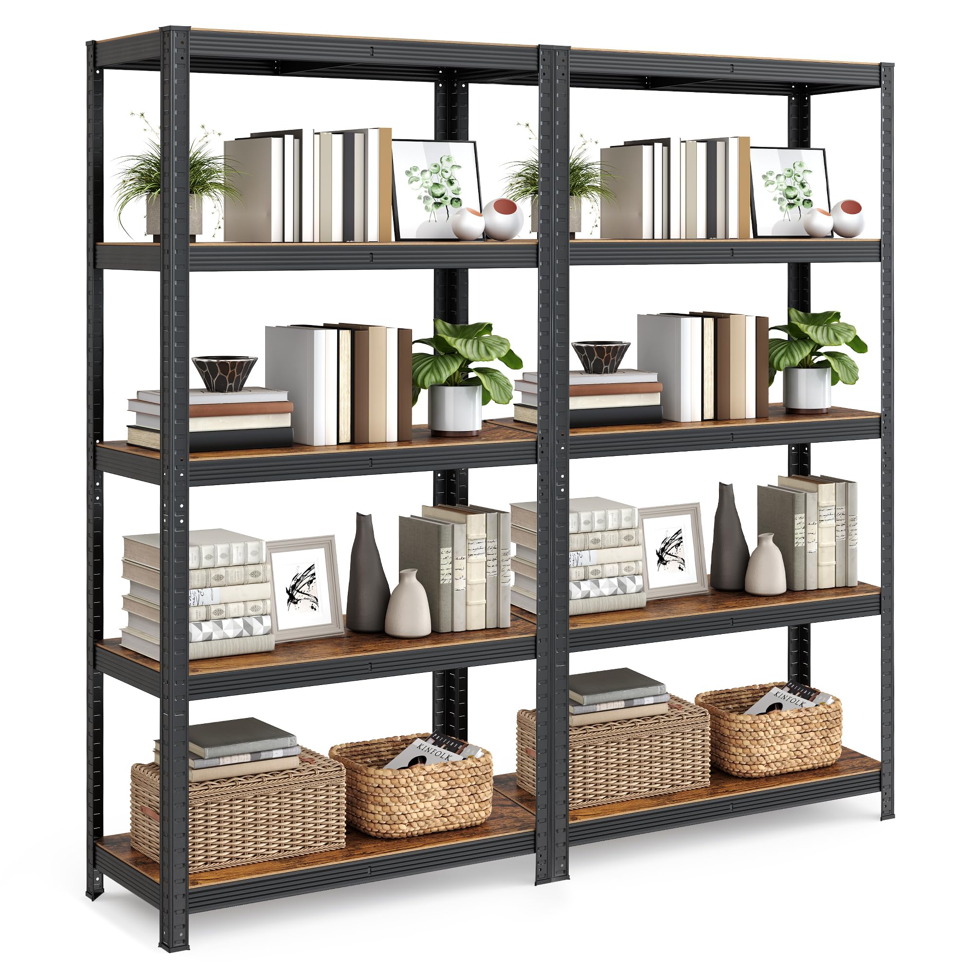 SONGMICS Standregal, 2er Set, Bücherregal, Lagerregal, 5 Ablagen, Küchenregal, Regal, 40 x 90 x 180 cm, bis 875 kg belastbar, verstellbare Ablagen, Industrie-Design, vintagebraun-schwarz GLR040B12