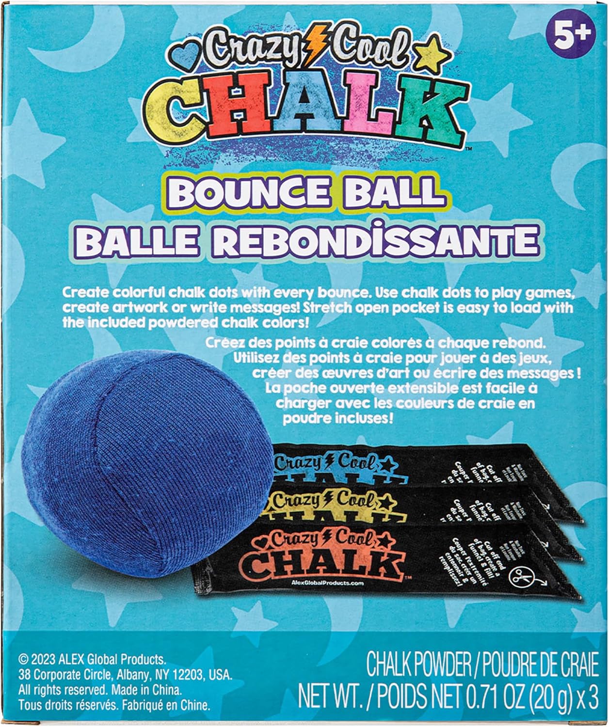 ALEX: Crazy Cool Chalk - Bounce Ball - Create Chalk Dots & Write Words, 3 Color Chalk Packs & Refillable Ball, Sidewalk & Driveway Art, Kids Ages 5+