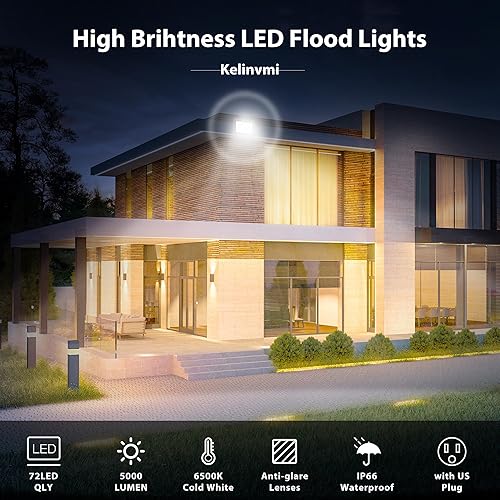 Miniatura 2 de kelinvmi Luces de inundación LED para exteriores de 50 W, luz de seguridad para exteriores de 5000 lm de alto brillo con enchufe, luz de trabajo de