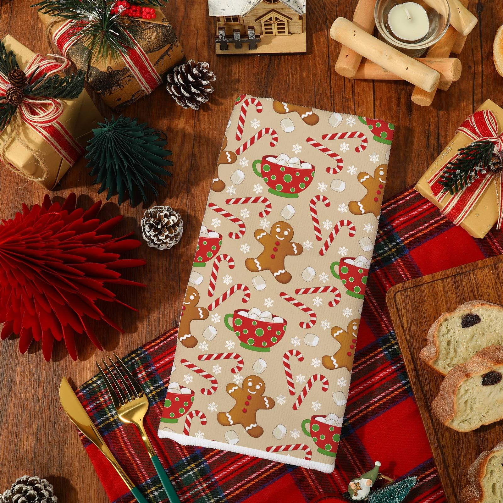 AnyDesign Weihnachts-Geschirrtücher Set – 2 Stück, 45,7x71,1cm, Mikrofaser, Mit Tannenzweigen & Vögeln