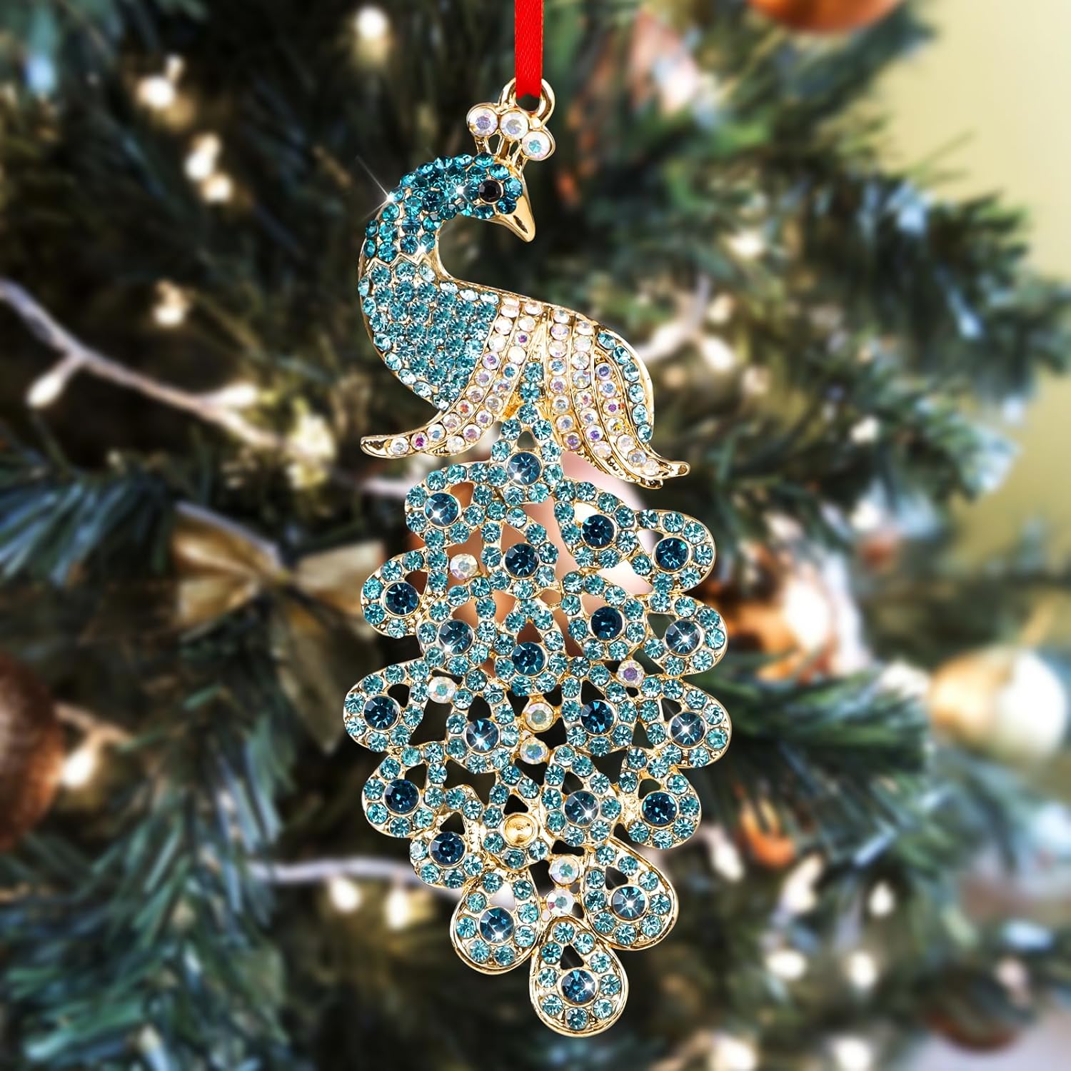 SICOHOME Peacock Christmas Ornaments - Teal Peacock Ornaments for Christmas Tree Hanging Christmas Ornaments Peacocks Decorations Keepsake Gifts for Women Girls