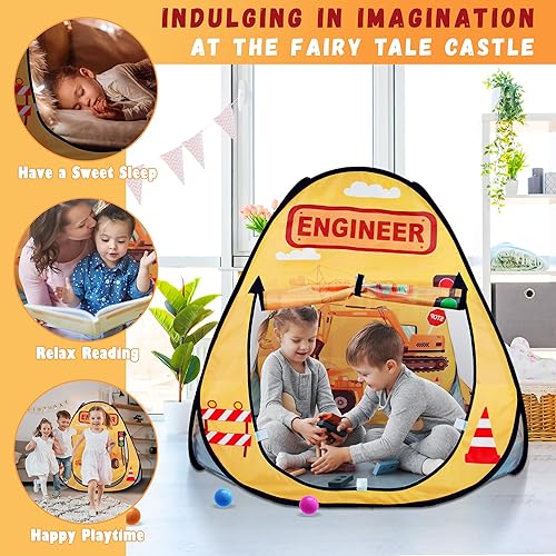 Miniatura 3 de 1 tienda de campaña desplegable para niños de ingeniería, piscina de pelotas para niños pequeños, castillo de juguetes para interiores y exteriores,