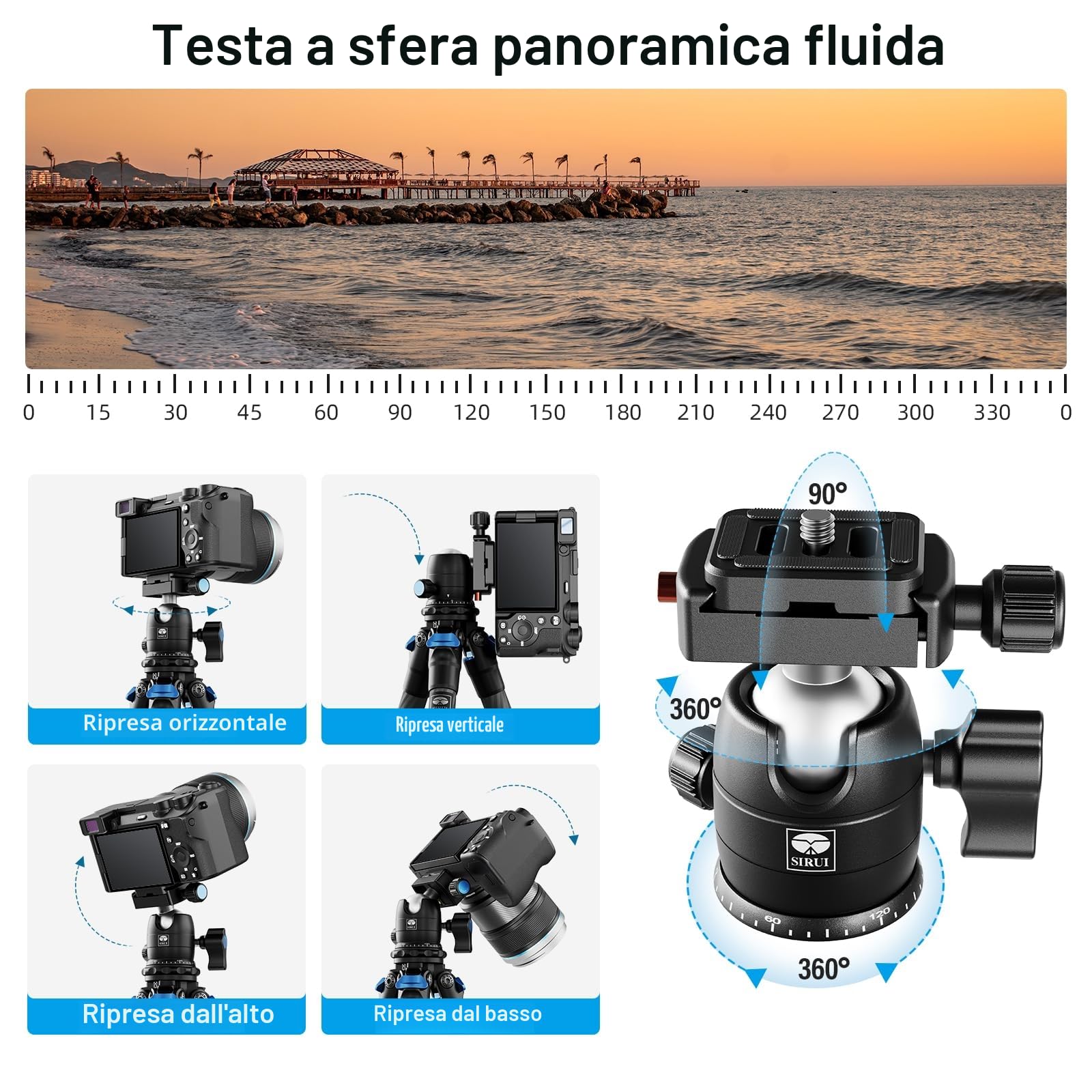 SIRUI Mini Treppiede Fotocamera AM-223, Portatile Compatto Treppiede Carbonio con Testa a Sfera B-00K a 360 Gradi, 13-43CM Treppiede da Viaggio con Piastra a Sgancio Rapido, Carico Massimo 15kg