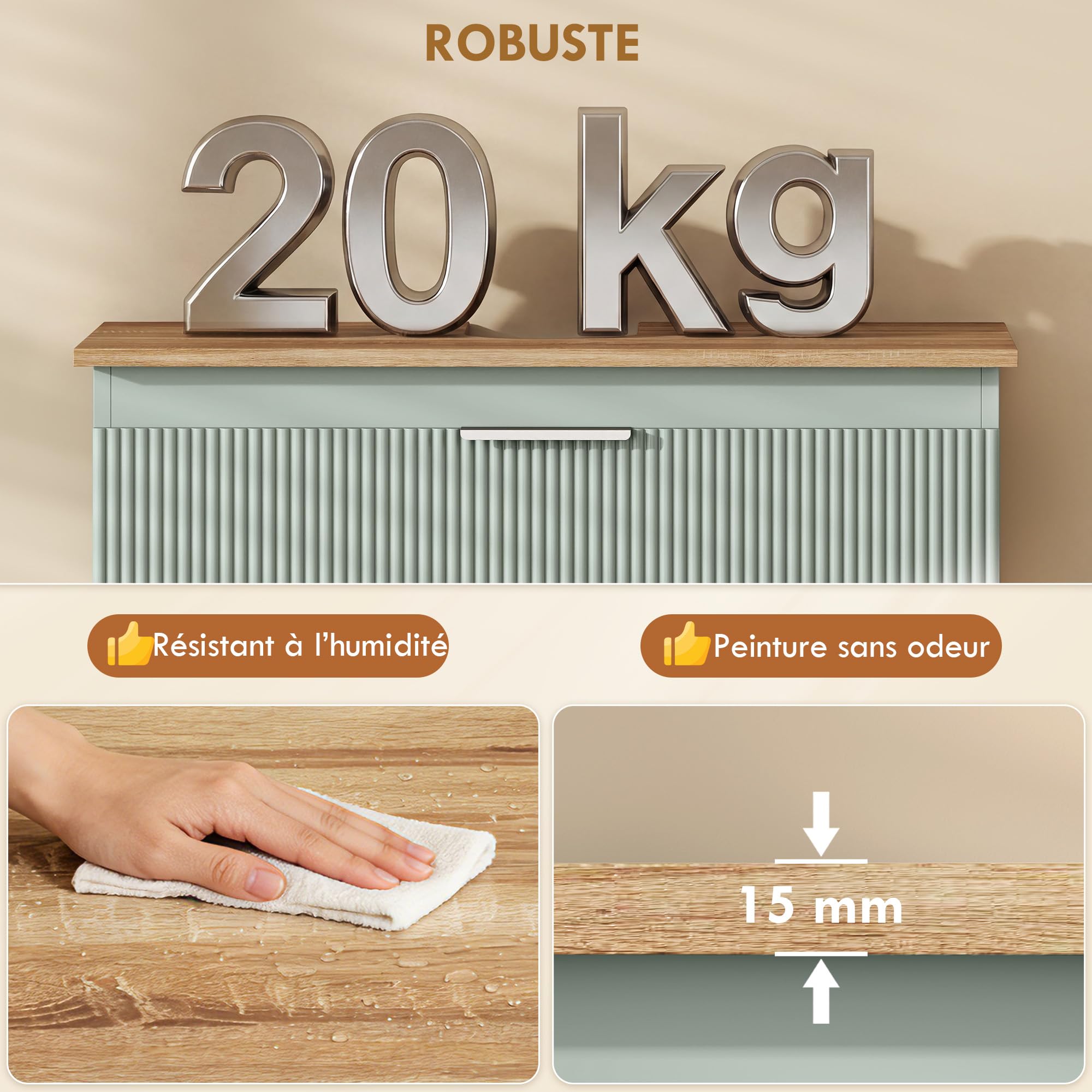HOMCOM Meuble sous lavabo, Meuble de Salle de Bain avec 2 tiroirs, Armoire de Salle de Bains sous lavabo, Style Moderne, 80 x 40 x 60 cm, Vert et Bois Naturel