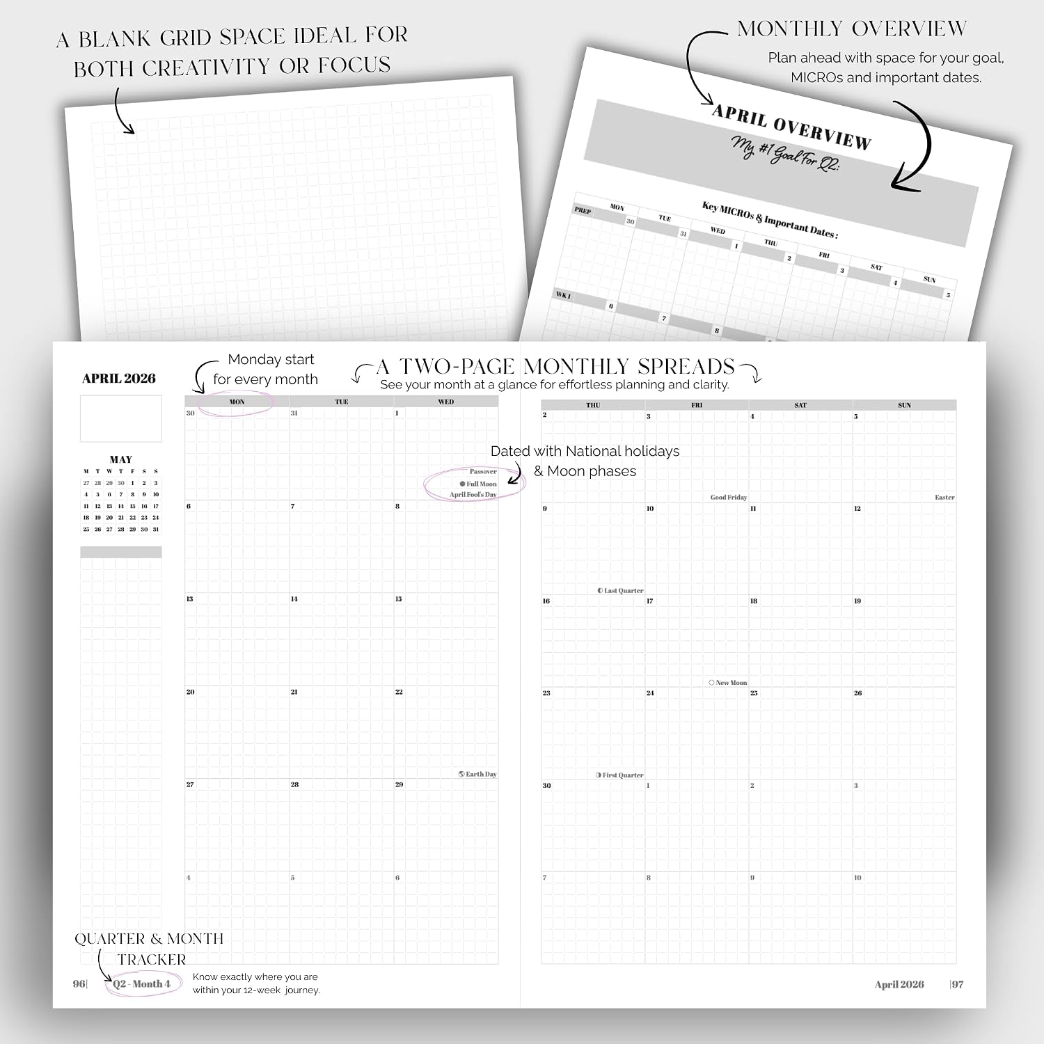 The Radiant Journey 2026 Quarterly Planner – 12 Month Dated Weekly Planner Divided into 4 Quarters, 24 Hour Daily Schedule, Goal Setting & Productivity System for Time Management & Personal Growth
