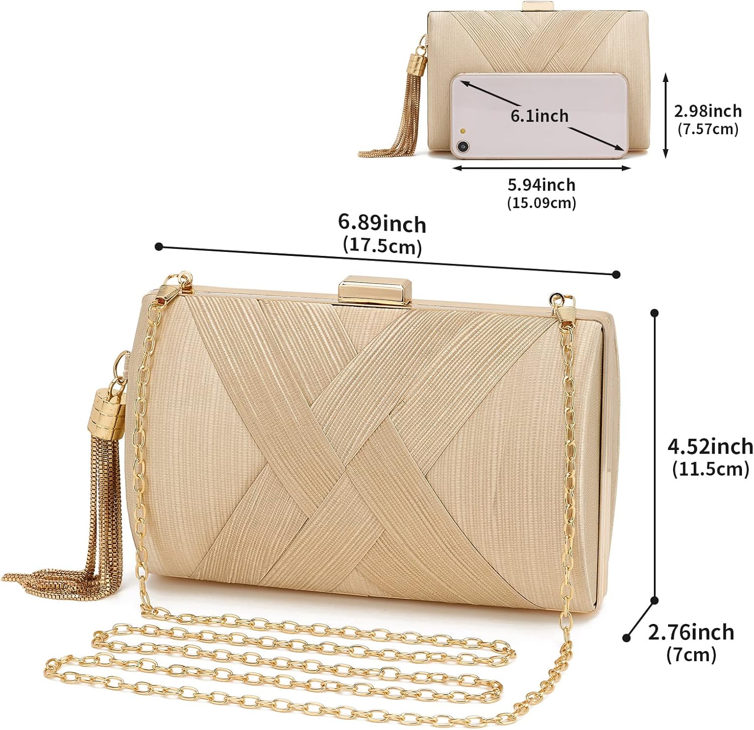 Women Clutch Bag Evening bag Fringed Evening Handbag,Lady Party Wedding Clutch Purse Chain Shoulder Cross Body Bag - Image 3