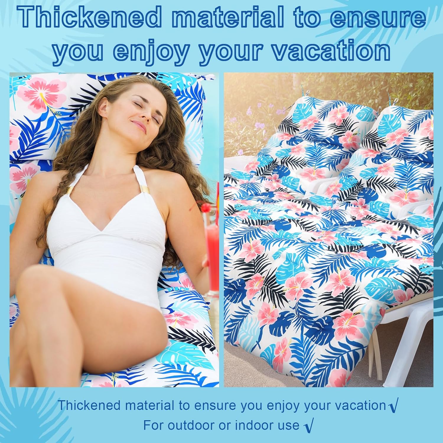 2 Pcs Indoor/Outdoor Chaise Lounge Cushions 72"x22" Replacement Wicker Chair Cushion Rocking Chair Sofa Cushion for Lounge Pads Outside Furniture Loveseat Bench Porch Swing Patio Chair