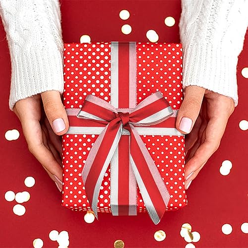 Vista 3 de Hying Cintas de manualidades de boda para lazos de corona, 2.5 pulgadas × 10 yardas con patrón de rayas con borde con alambre, cintas de arpillera