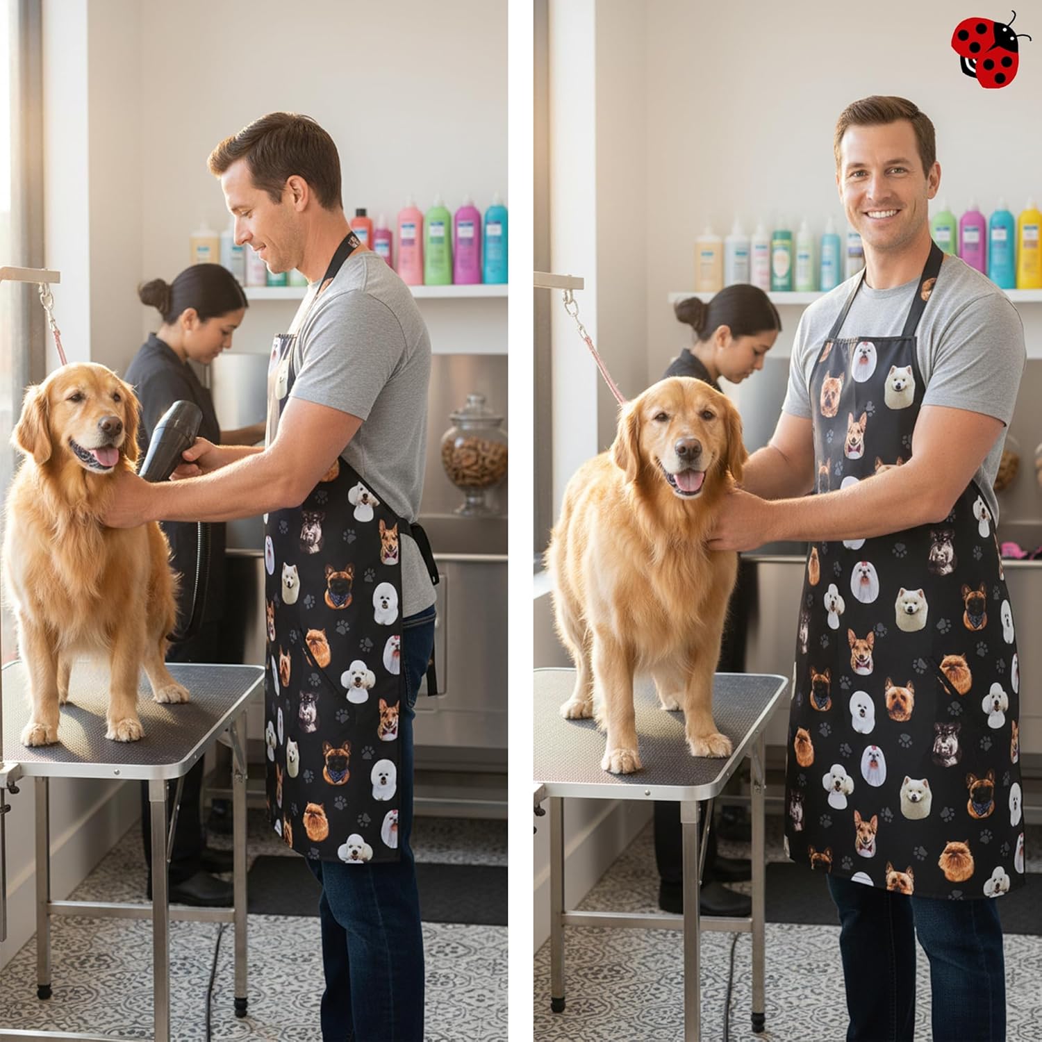 Ladybird Line 610 Unisex Dog Breeds Waterproof Apron, Hair Bleach Resistant, Adjustable Back Tie, Pet Groomers Vet Clinics