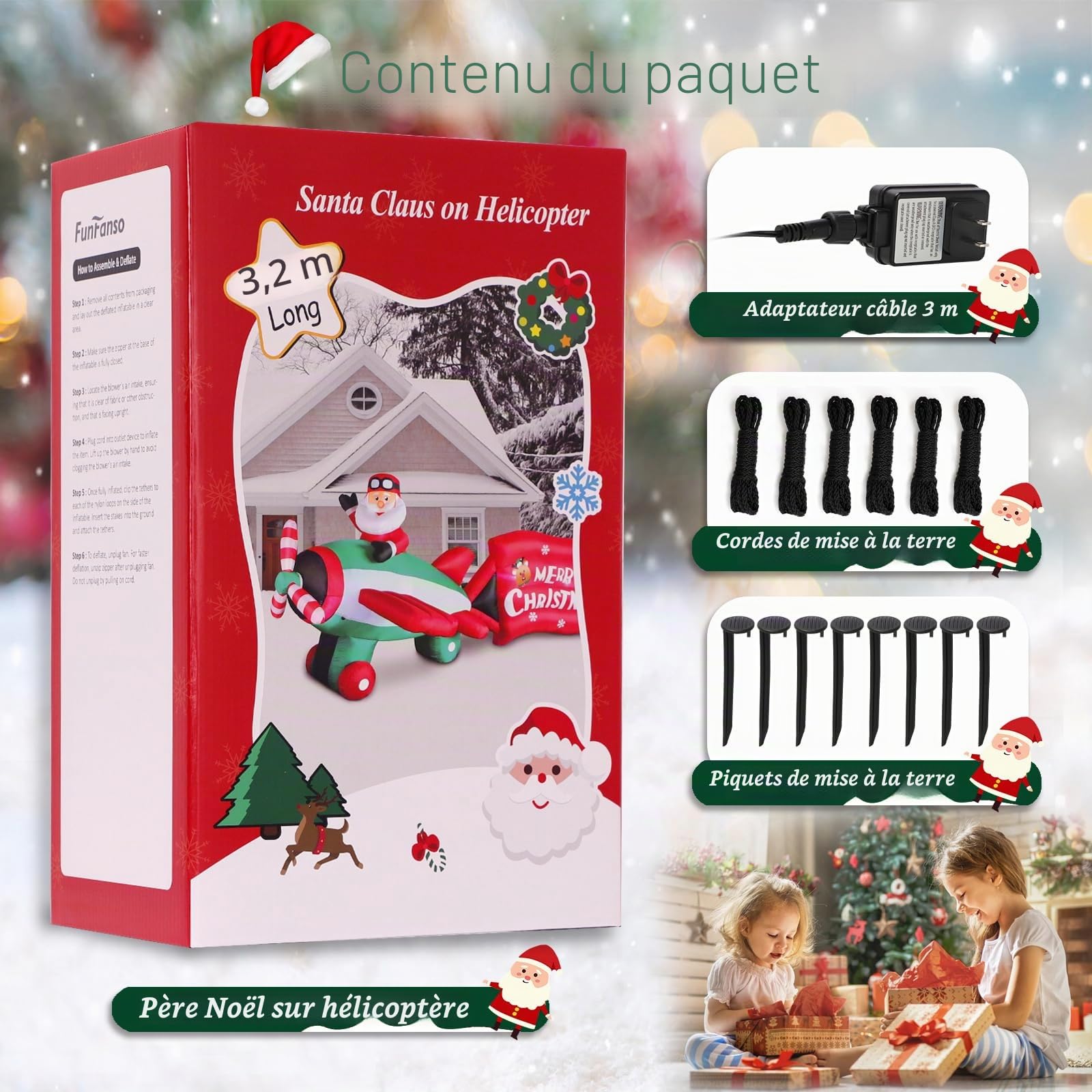 320 cm Père Noël Gonflable avec Souffleur, Figurine Géante 10,5 Pieds avec Combattant LED, Déco de Noël Intempéries IP44 éclairage Résistant aux d'hiver pour Cour Jardin Intérieur Pelouse Extérieur