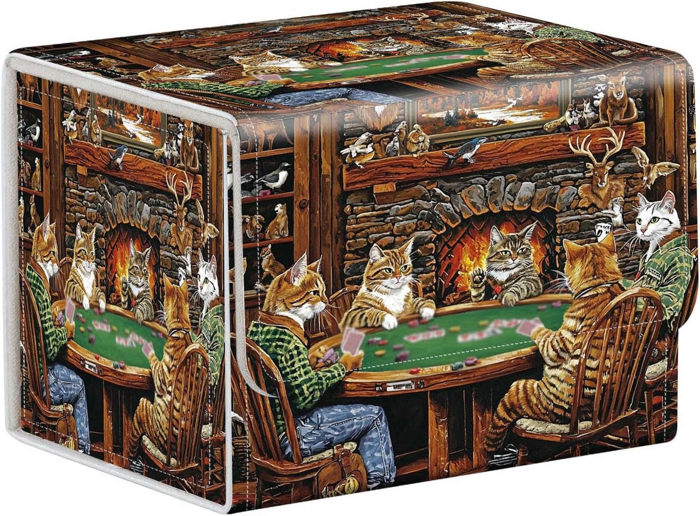 MTG Card Storage Solution - Card Box and Commander Decks, High Capacity Anime Card Sleeves for Deck Box, Group of Cats Playing Poker