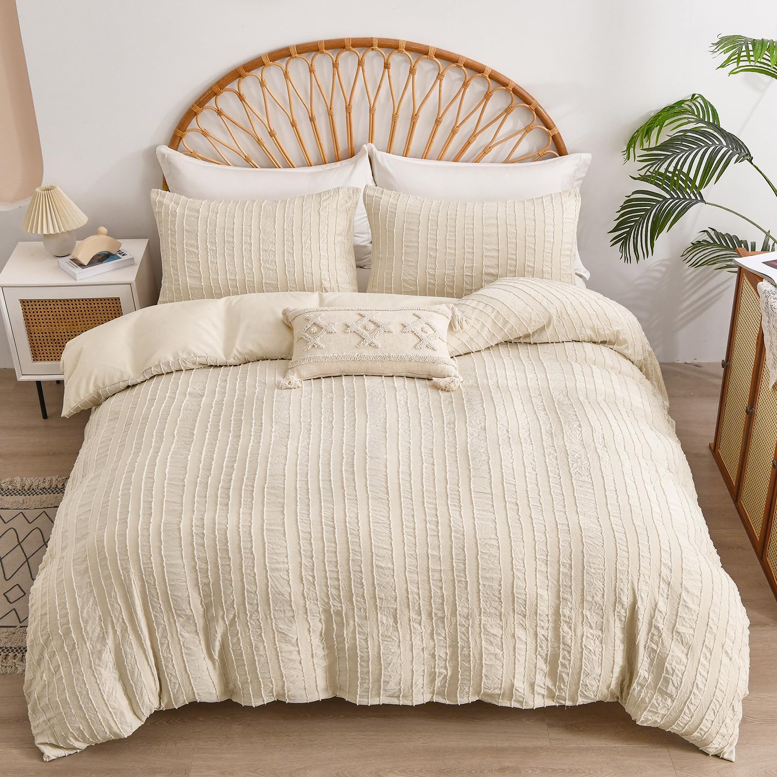 DJY Super Duvet Cover Set 3PCS-Plain Tufted Beige Bedding Set, Soft Microfiber Lightweight Duvet Cover Set with Zipper Closure (Super, 220x260cm) โ image 1