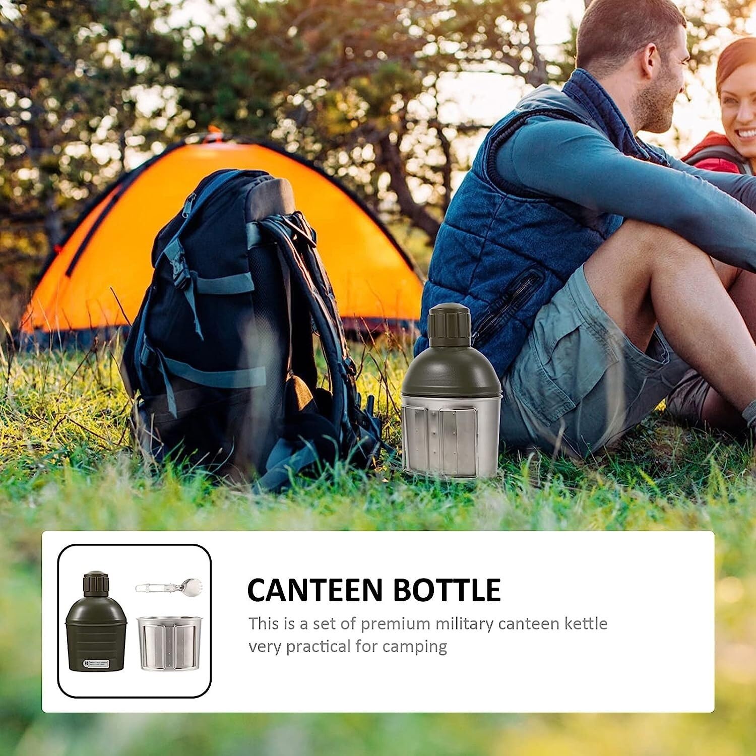 Bouteille d'eau Bouilloire de Camping Bouilloire extérieure Bouilloire de pêche Portable adaptée à la randonnée randonnée Bouteille d'eau en Acier Inoxydable Gourde