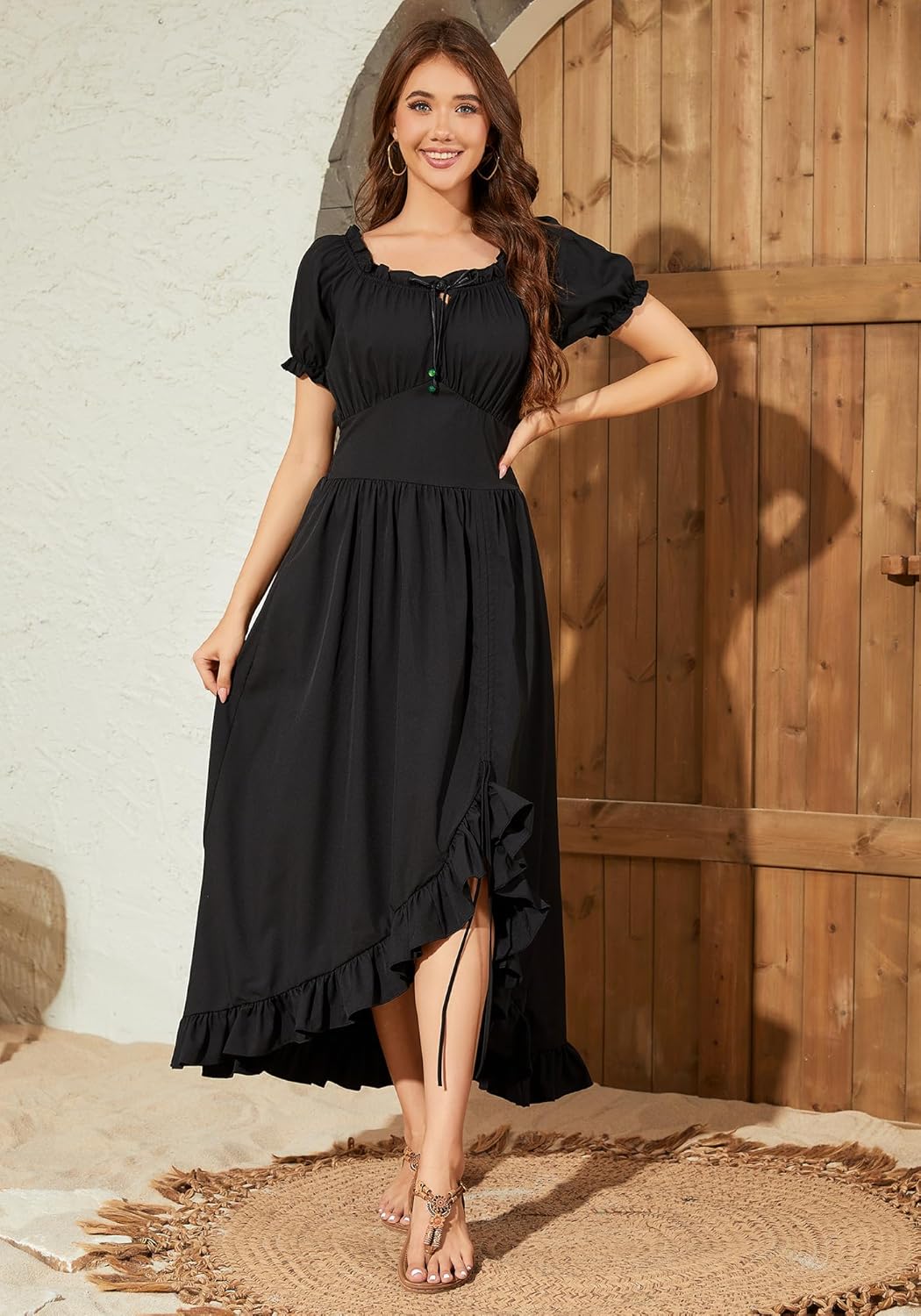 Populus Renaissance Costume Women Medieval Pirate Viking Corset Ruffle Gothic Dress for Halloween - Image 4