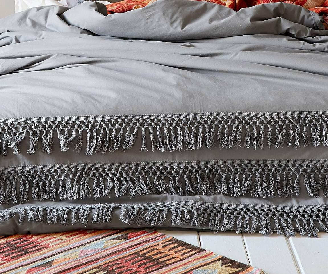 Exclusive Grey Duvet Cover Queen Comforter Cotton Tassel Quilt Cover Boho Bedding (Gray 86in90in) Black Friday 🔥 Grey Duvet Cover Queen Comforter Cotton Tassel Quilt Cover Boho Bedding (Gray 86in90in)