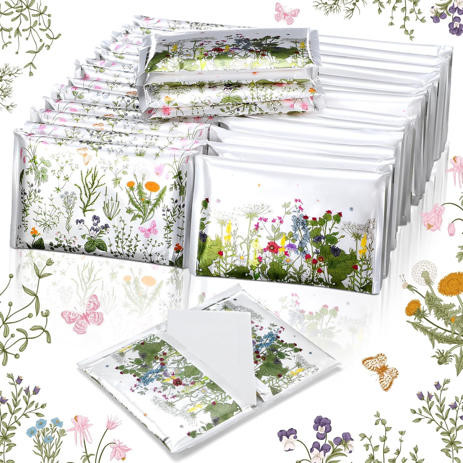 Fourluoo 50 Pack Spring Floral Pocket Tissues Individual Packs Wildflower Wallet Facial Tissue Travel Bulk 3 Ply Flower Pocket Packets for Spring Summer Wedding Party Supplies