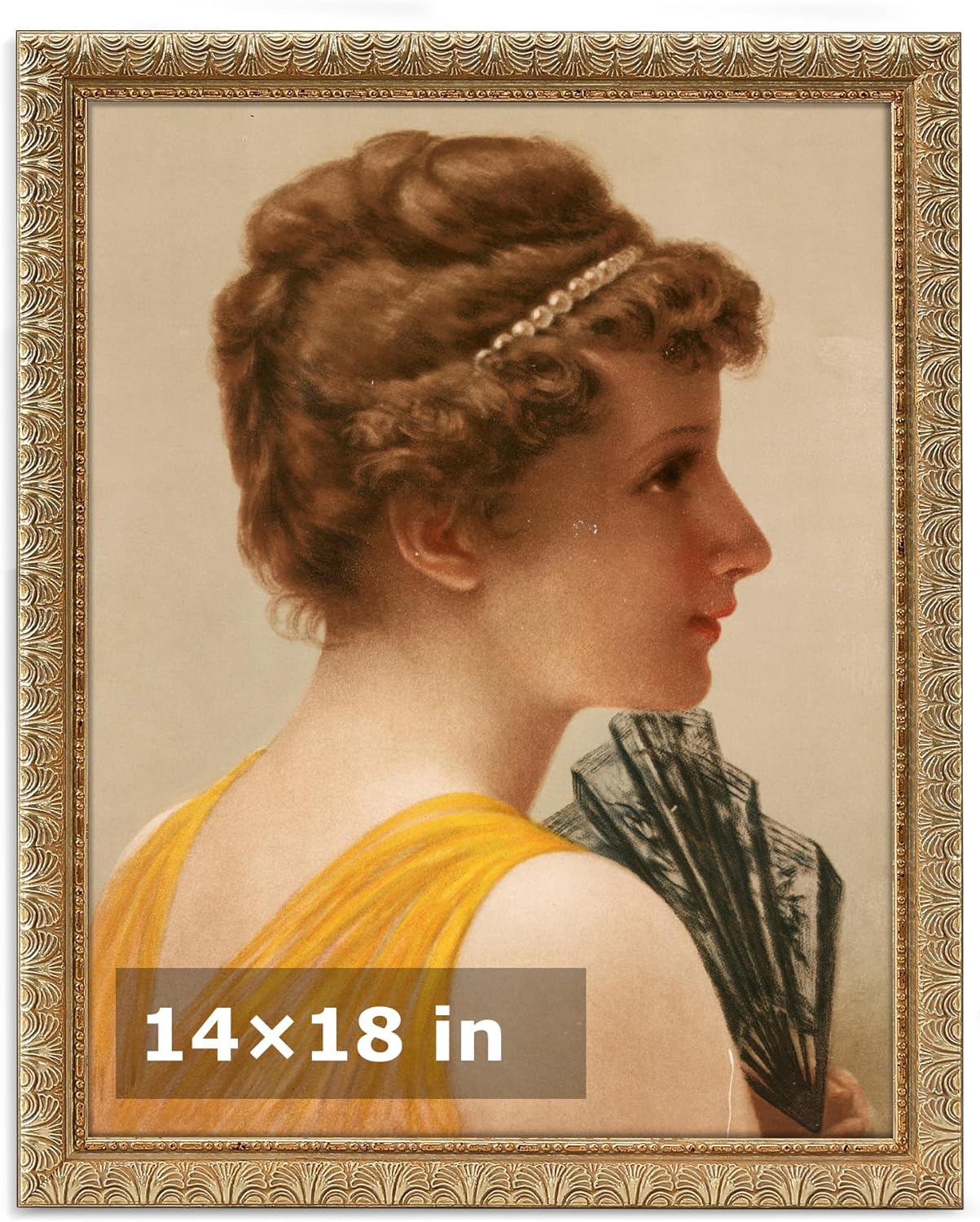HLiWEGNS Vintage Gold 14x18 Frame, Single Frame, Wood Poster Frame with Gold Finish for 14 x 18 Poster, Antique Ornate Frame for Wall Decor, Gallery Artwork, Photo Display
