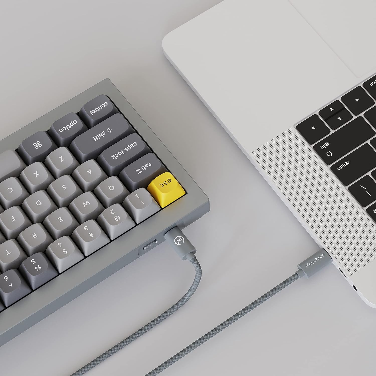 Keychron Q2 Wired Custom Mechanical Keyboard Knob Version, 65% Layout QMK/VIA Programmable Macro with Hot-swappable Gateron G Pro Blue Switch Double Gasket Compatible with Mac Windows Linux (Grey)