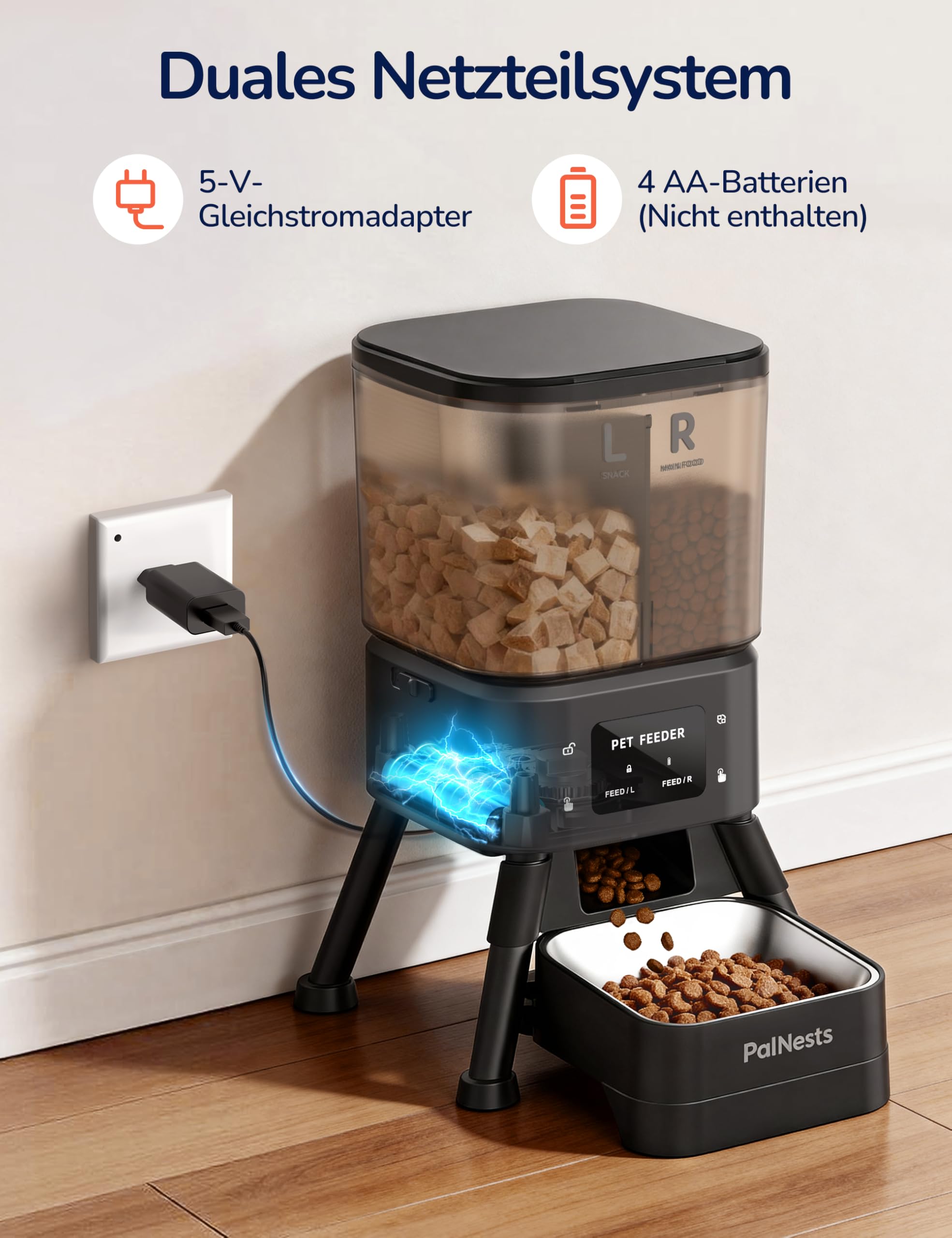 Futterautomat Katze 4L, PalNests Katzenfutter Automat Kabellos 2,4G&5G WiFi, Automatisierte Futterspender mit Programmierbarem Timer, Futterspender für Katzen/Hunde mit APP-Steuerung