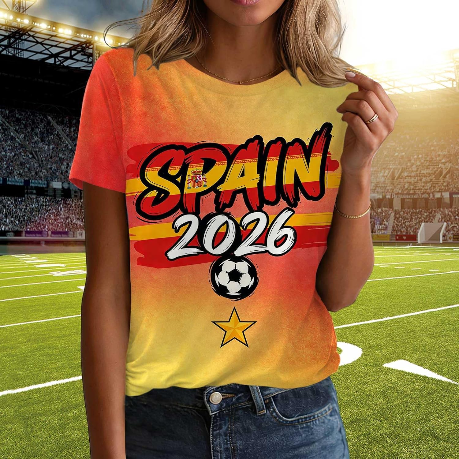 2026 Soccer Jersey Women Soccer Shirt Short Sleeve Graphic Tees Game Day Football Fans Gift