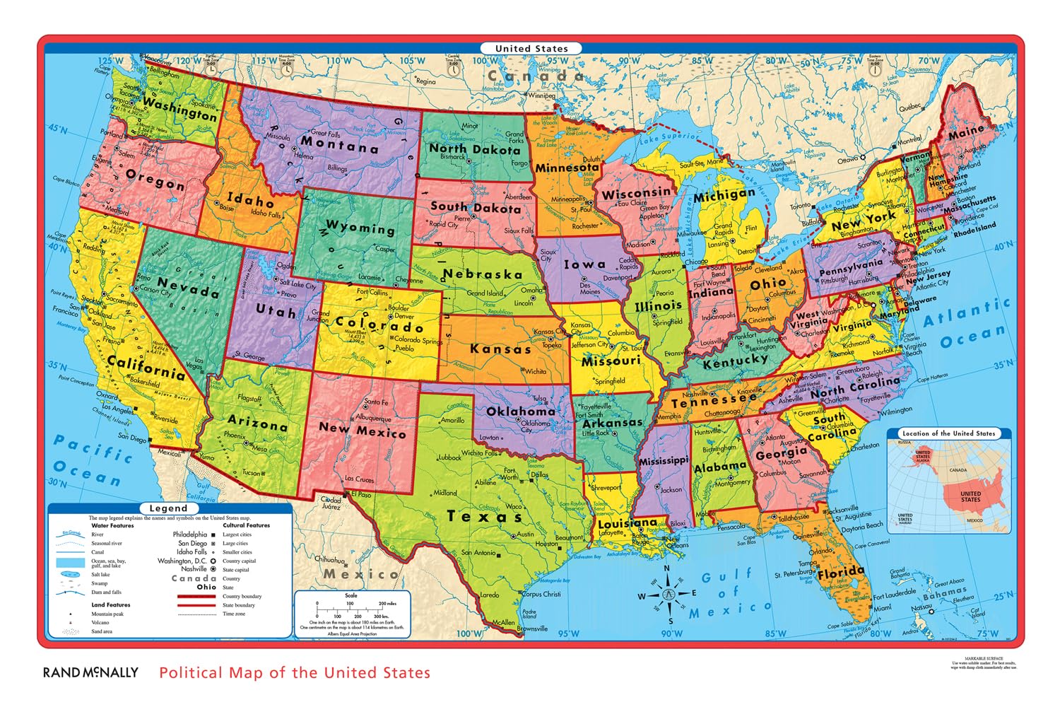Cartes politiques des États-Unis et du monde grand format poster éducatif