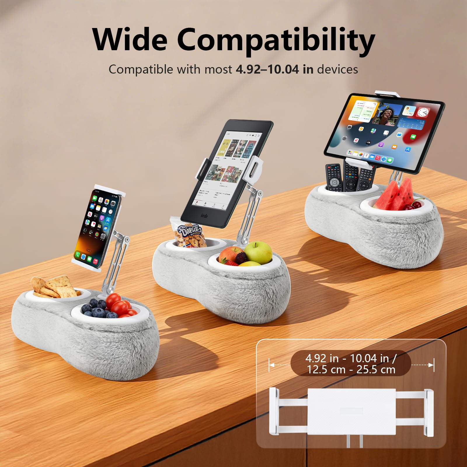 Supporto per tablet per tablet da 4 a 11 pollici, con 2 contenitori per snack, regolabile, pieghevole, accessorio per bambini, ideale per leggere a letto e guardare video