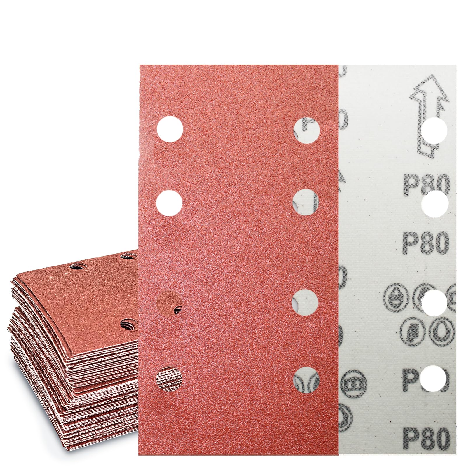 Senmai Tools Schleifpapier 93 x 185 mm Klett, Schleifblatt 8 Löcher, Schleifblätter Körnung 80, Schleifpapier für Schwingschleifer, für Schleifen von Hartholz, Farbe, auf Holz (30 Stück)