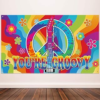 Blulu 60's Rainbow Retro Hippie Party Decorations Hippie Boho Backdrop Banner 73 x 44 Inch Boho Theme Sign Scene Wall Decoration Kit Background with Rope for Hippie Theme Party Multi-Occasions