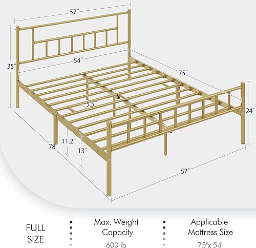 Miniatura 25 de YAHEETECH Base de cama de metal de tamaño Individual de 13 pulgadas con cabecera y plataforma de estribo, Base de cama con almacenamiento, no
