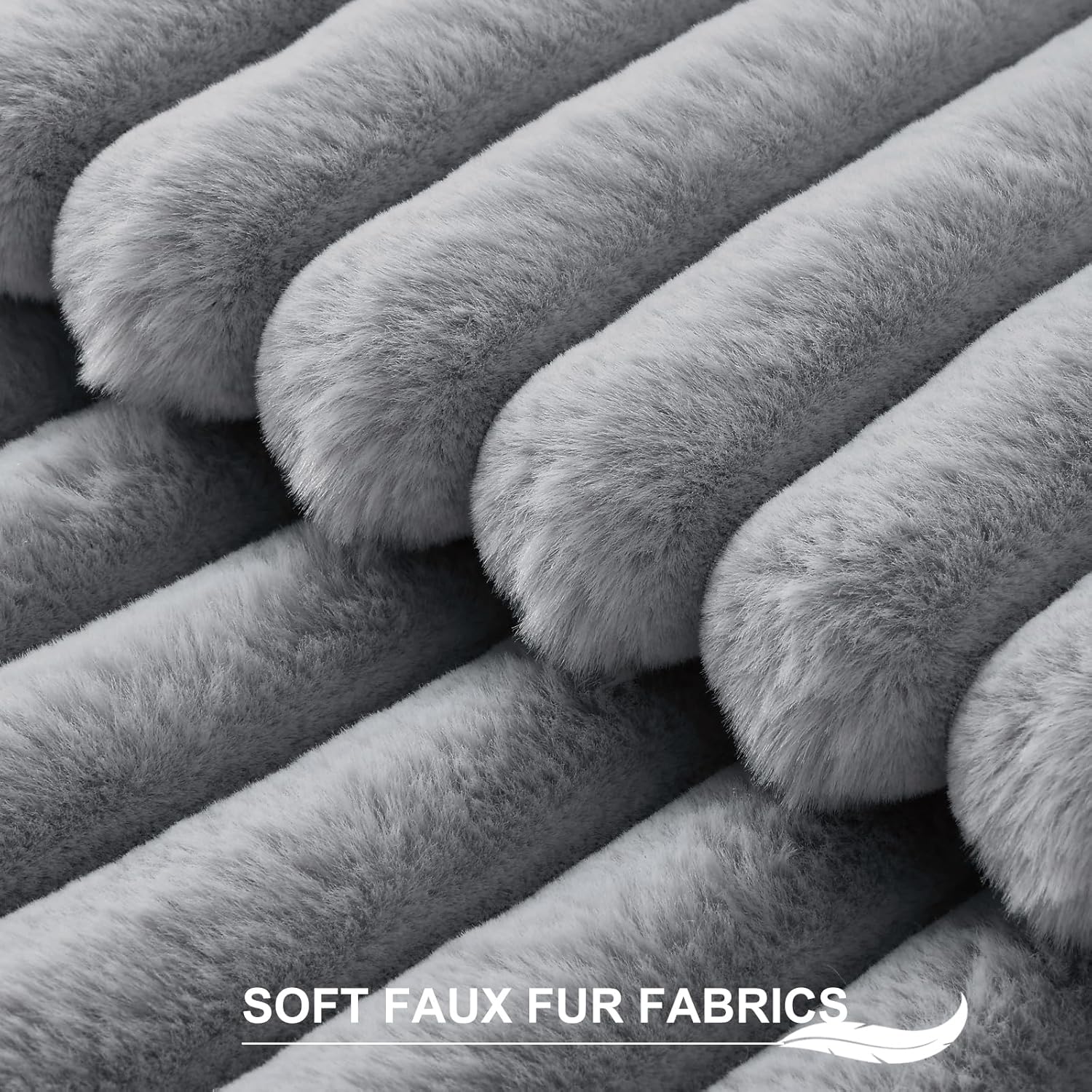 Pallene Faux Fur Plush Throw Pillow Covers 18x18 Set of 2, Luxury Soft Fluffy Striped Decorative Pillow Covers for Sofa, Couch, Living Room, Grey - Image 2