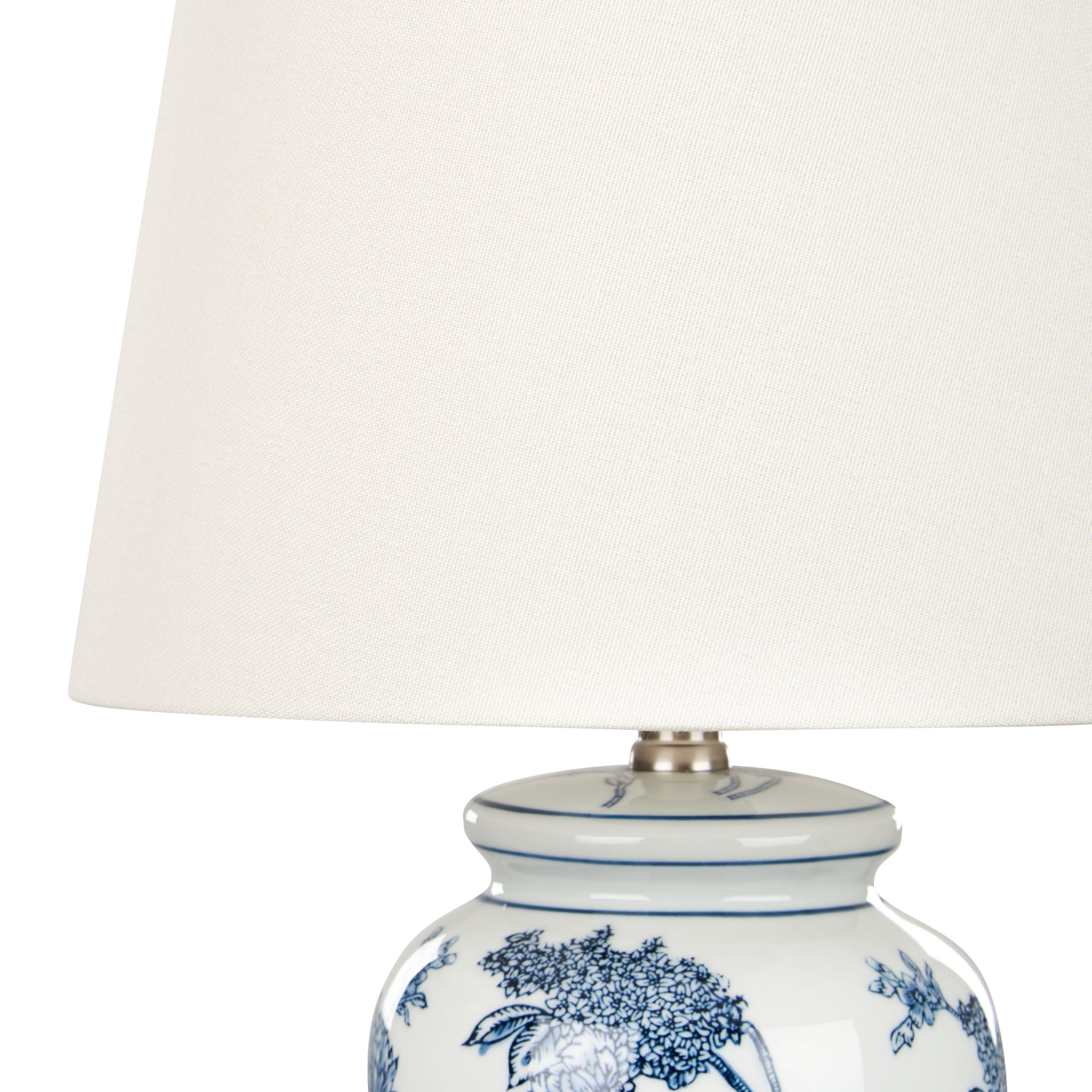 Tischlampe Porzellan blau/weiß Vasenform mit Stoffschirm Kegelform Beluso