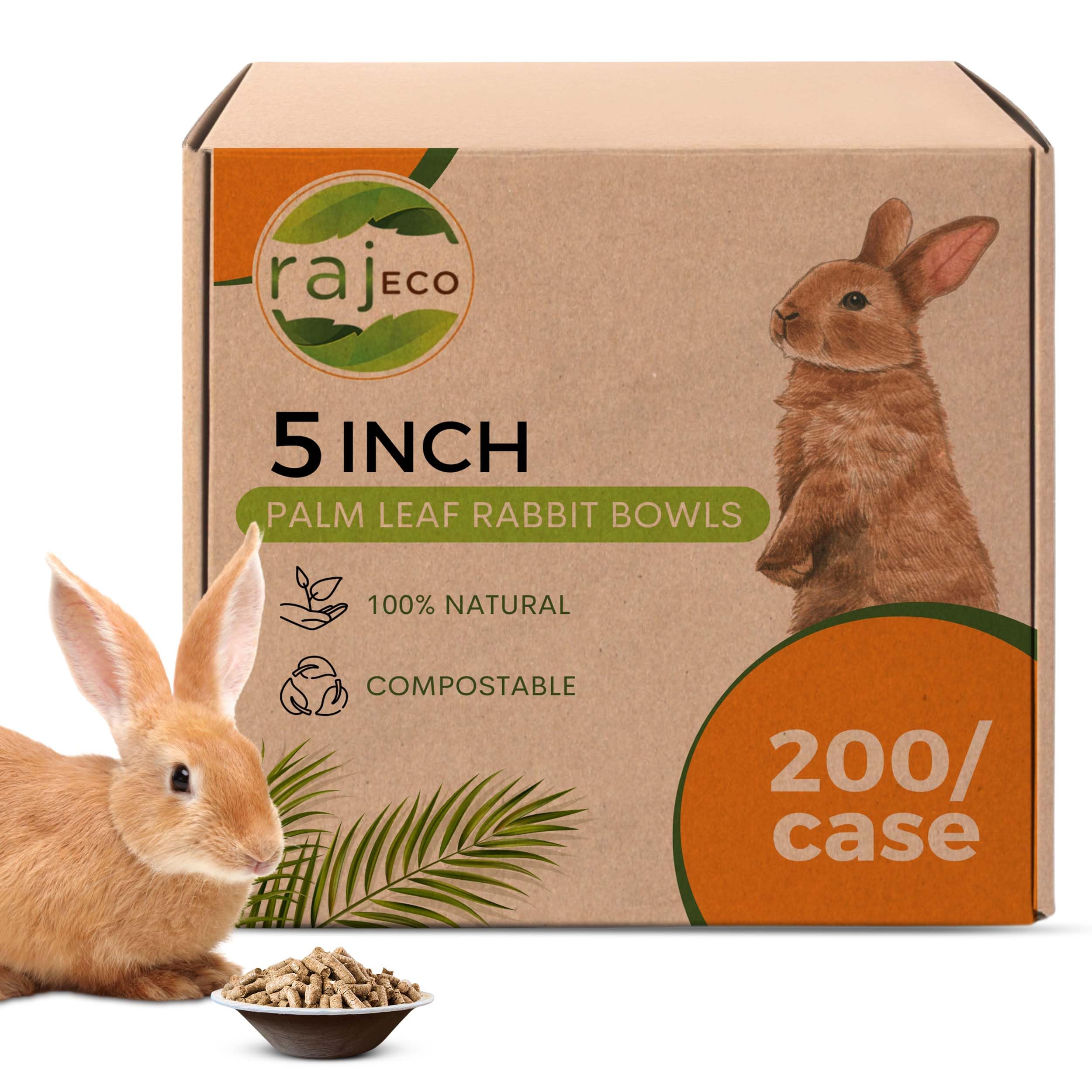 Raj Bulk Disposable Palm Leaf Bowls for Bunnies – 8 Packs of 25 (200 Bowls Total) | 5" Compostable Natural Bowl | Safe Bunny Chew Toys & Treat Dishes | Eco-Friendly Bamboo Alternative