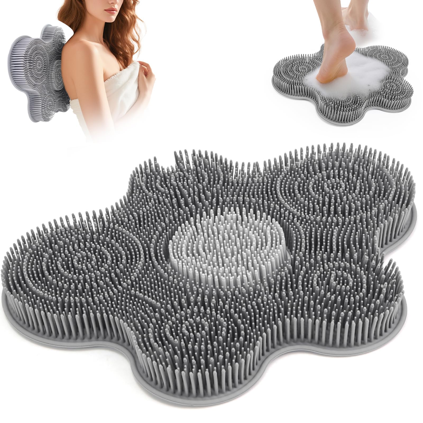 Tapis de Nettoyage des Pieds pour Douche, 14,2 * 11,2 Pouces Tapis de Douche en Silicone pour récurage des Pieds, Soin des Pieds Brosse antidérapante avec ventouses, Nettoyage en