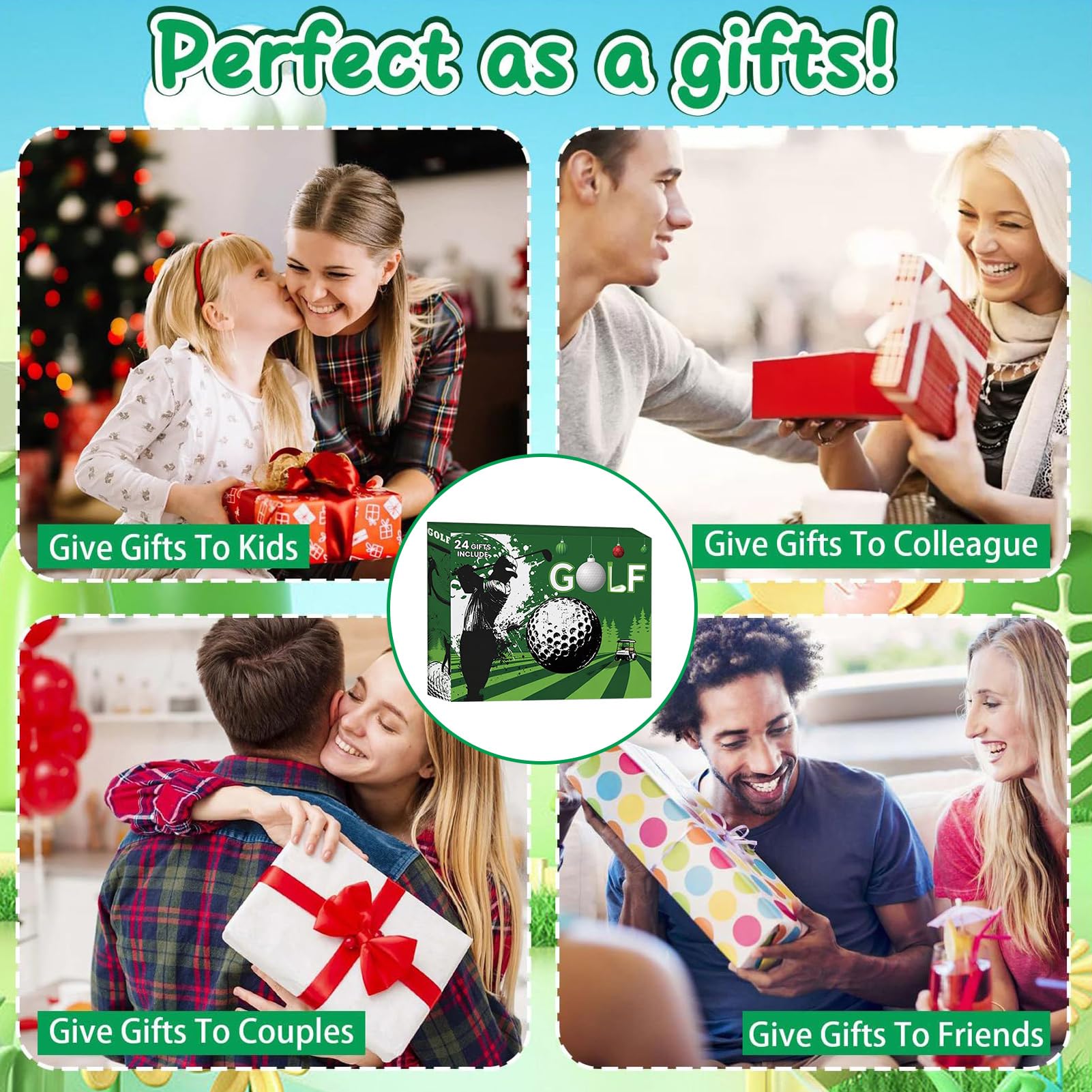 Calendario del conto alla rovescia, 24 calendari 'Avvento di Natale con palline da golf e tè | Accessori sportivi con pennarello per la festa del papà, compleanno, festa, regalo per papà, marito, fidanzato