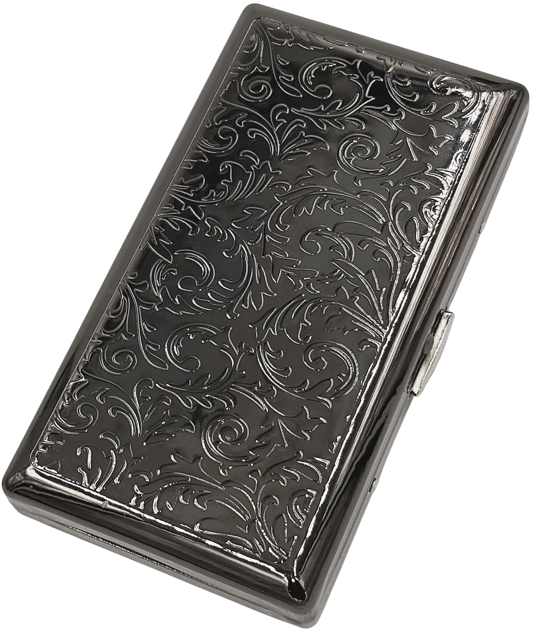 Metal Cigarette Case for 100's Stylish Durable Compact Black Flower Pattern