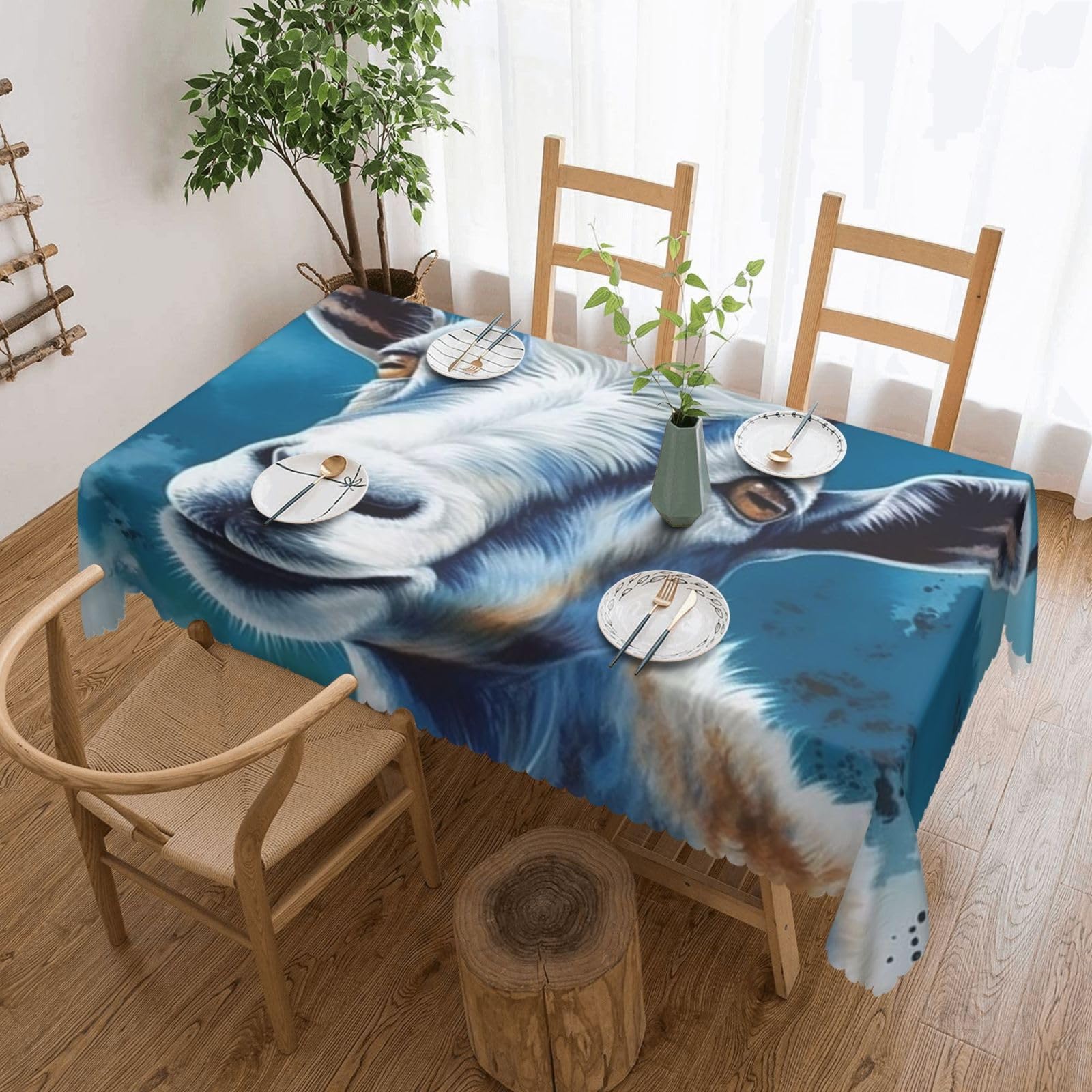 FodPand Blue Goat Print Tablecloths for Rectangle Tables 54 x 72 Inch - Reusable Washable Dining Table Clothes - Stain and Wrinkle Resistant Decorative Fabric Table Cover for Wedding Party