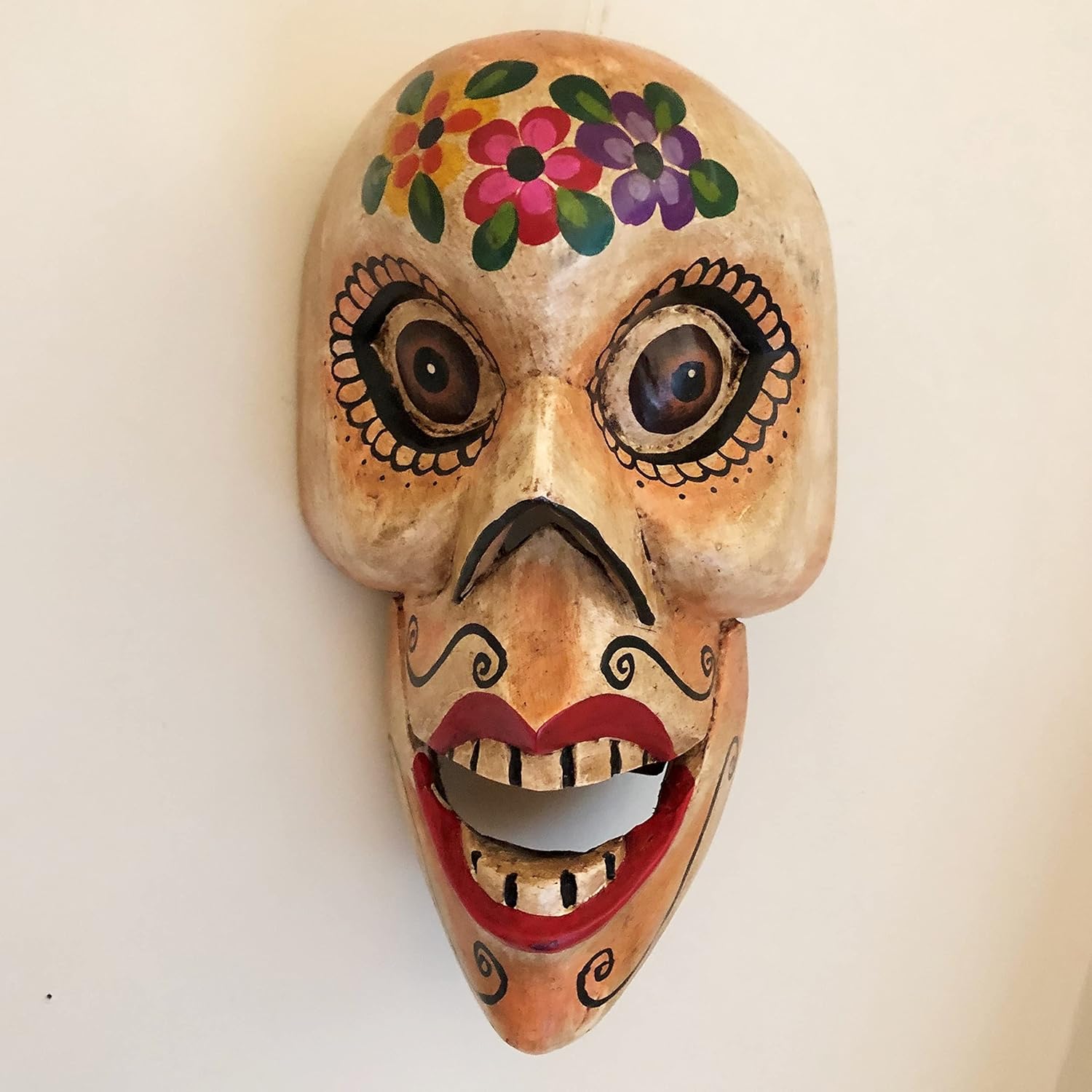 Skull Mask Skeleton Dia de los Muertos Day of the Dead Hand carved Guatemala 12 x 6.75 x 6 Inches