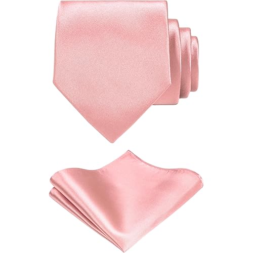 TIE G Solid Satin Woven dyed Color Formal Black Necktie and Pocket Square Sets in Gift Box