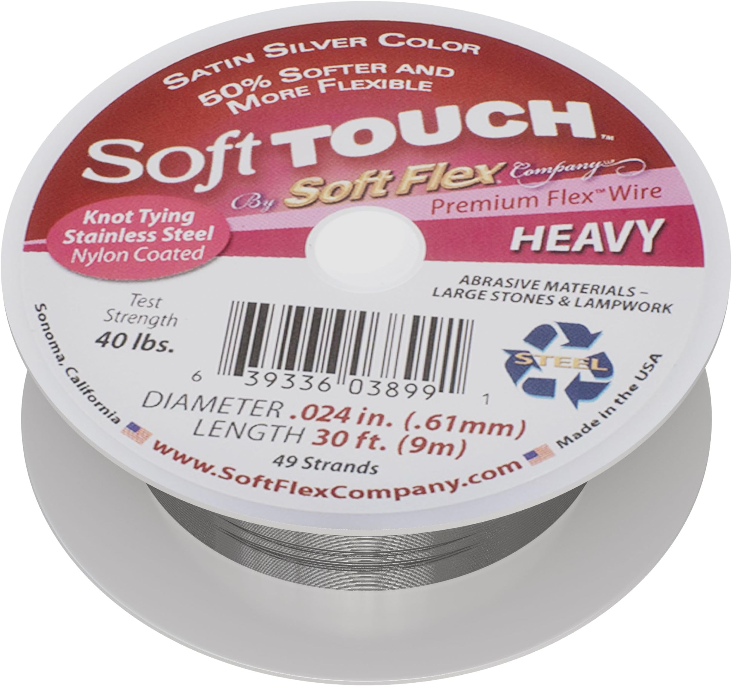 49 Strand Stringing Wire - Flexible Braided - Heavy 0.24 Diameter - Jewelry Making Bead Wire - Satin Silver