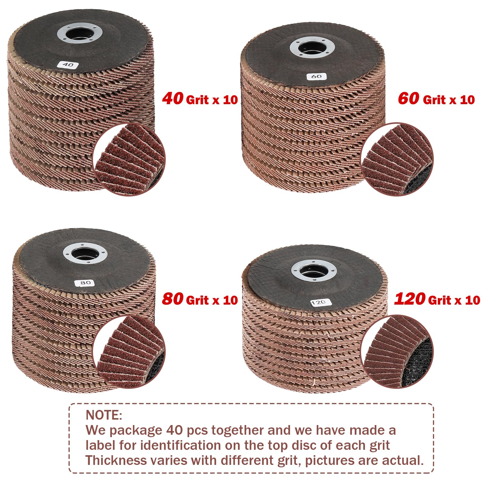 Dischi lamellari, disco abrasivo da 11,4 cm per trapano, mola T27 grana 40#60#80#120#, disco abrasivo per albero da 7/8", ruota per levigatura legno e metallo, confezione da 40
